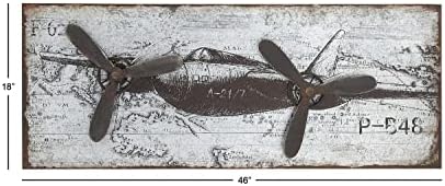 Deco 79 Metal Airplane Wall Decor Propeller Sculpture 46 x 18 inches Silver