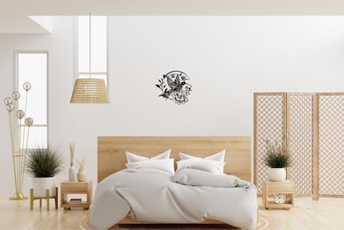 SHIMANY Black Metal Hummingbird Wall Sculpture with Floral Design