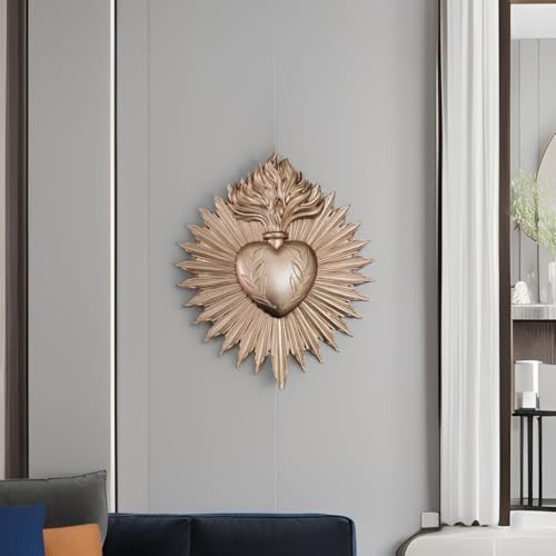 wsmart Sacred Heart Wall Decor - Vintage Gold Resin Catholic Statue