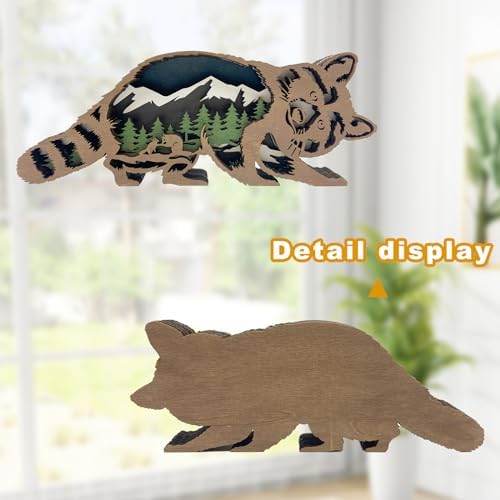 Laozai Raccoon Wooden Wall Decor Rustic Forest Scene Art