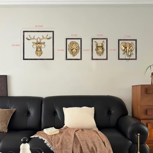 HUYIENO 4PK Animal Head Wall Decor with Gold Frame