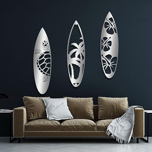 Fayholy Metal Surf Board Wall Art 3 Piece Set
