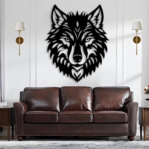 Hotuijxca Wolf Metal Wall Art Sculpture 24x19in