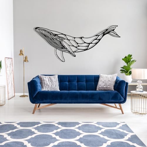 Whale Metal Wall Decor Blue Whale Art 41x18 Inch Wall Sculpture