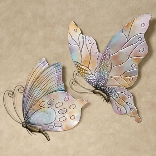 Touch of Class Butterflies in Flight Wall Art Set of Two - Gold Pink Blue Purple Orange