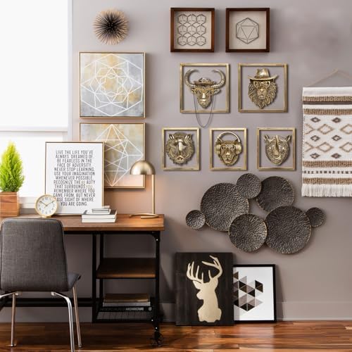 JJALIGHTS Resin Animal Head Wall Sculpture - Imitation Copper Vintage Decor for Living Room Bedroom Office