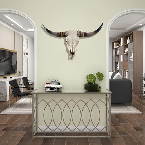 KIWZXKA Longhorn Cow Skull Wall Decor - Handmade Faux Taxidermy Art