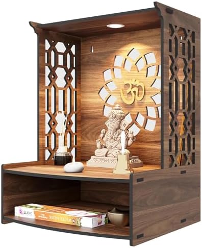 Shilppam Craft Wooden Wall Pooja Mandir with LED Light Brown