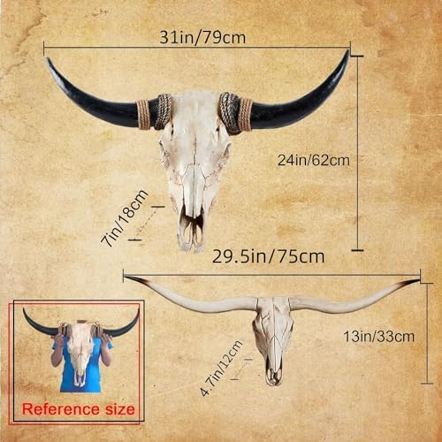 Faux Longhorn Skull Wall Decor - Handmade Taxidermy Bull Head Wall Hanging