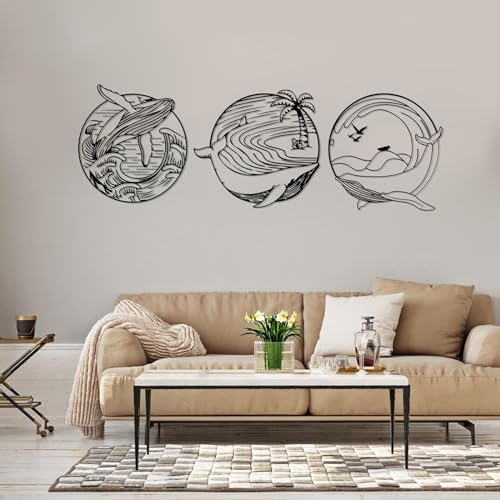 3 Pieces Whale Metal Wall Art Set - Silver Modern Decor Wall Sculptures