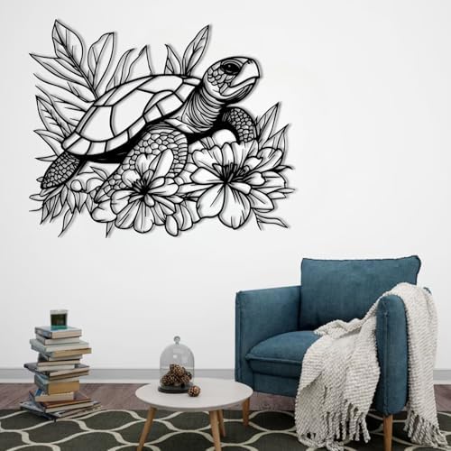 ENJOYOO Metal Turtle Wall Art Sculpture - 19x15in Black