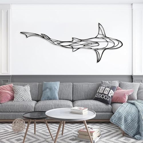 Shark Metal Wall Art - Nautical Decor 14x35 Inch