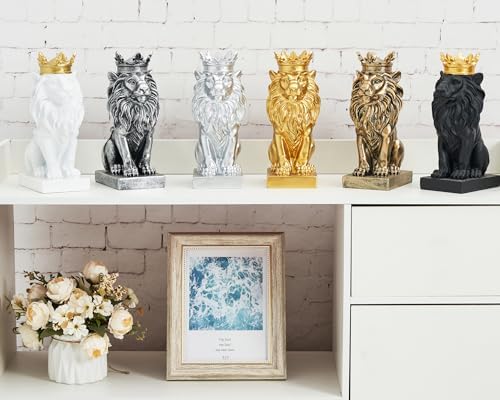9 Inch Resin Gold Crown Lion Statue Decor