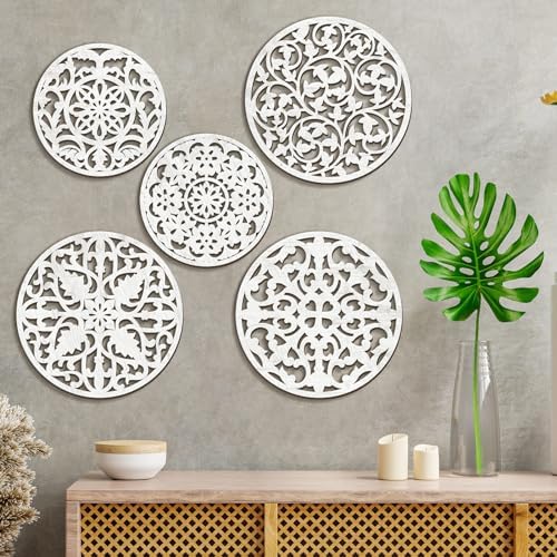 Wonderjune 5 Pcs Rustic Wall Medallion Decor