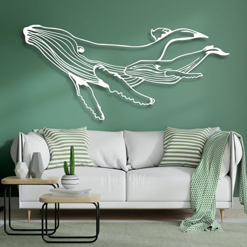 Blue Whale Metal Wall Art 30x14 Inch Decor
