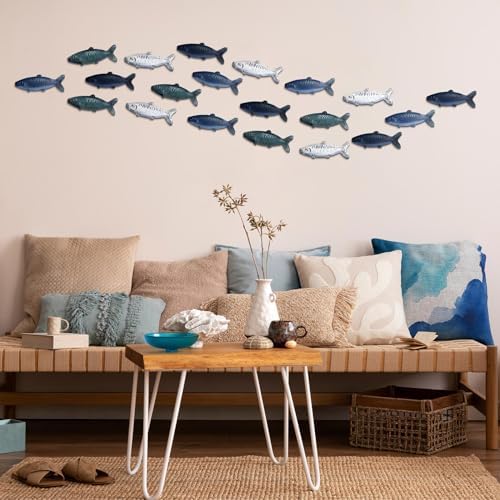 Blulu 20 Pcs Vintage Metal Fish Wall Decor