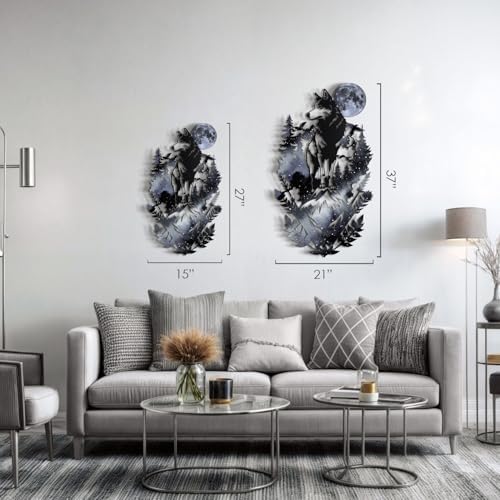 Colored Metal Wolf and Nature Wall Art 21x37 Inches
