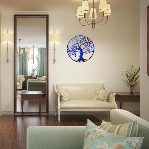 Heat-Blued Metal Tree of Life Wall Sculpture 118 Round Spiritual Decor