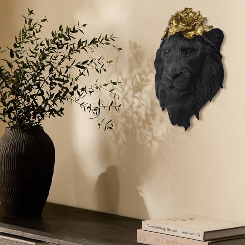 GUSFREUD Unique Animal Head Wall Decor - Faux Lion Sculpture for Home Office and Bedroom