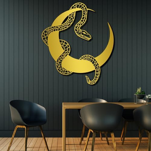 Gothic Snake and Moon Wall Sculpture 19x16 Metal Wall Art