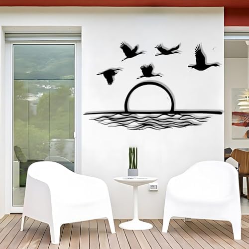 DuiDuiQ Large Metal Seagull Wall Art - Coastal Sunset Scene