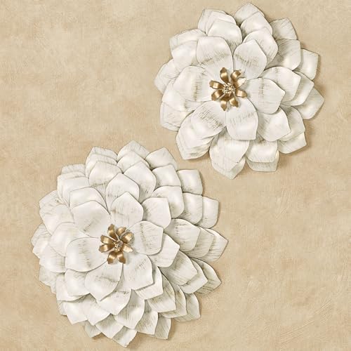 Flower Blossoms Wall Art Ivory Gold Set of 2