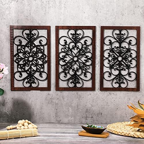 4 Pieces Rustic Wall Decor Modern Farmhouse Wooden Hollow Carved Wall Art for Living Room Bedroom Hallway Office Kitchen
