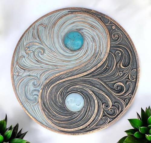 Top Brass Yin and Yang Swirling Waves Wall Sculpture