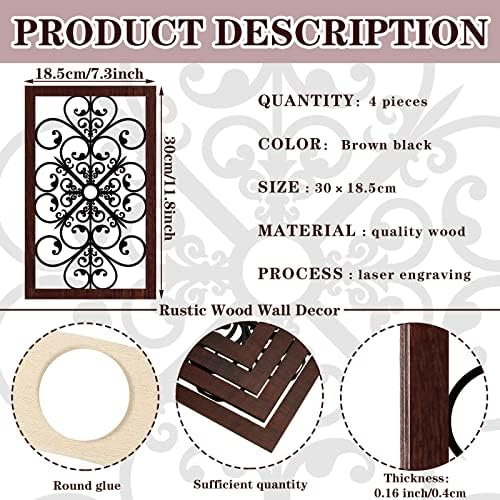 4 Pieces Rustic Wall Decor Modern Farmhouse Wooden Hollow Carved Wall Art for Living Room Bedroom Hallway Office Kitchen