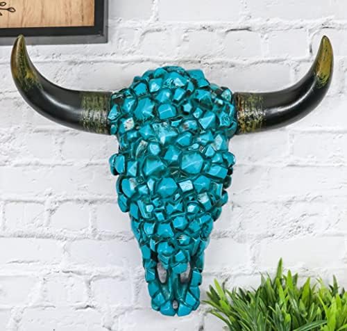 Ebros Gift Turquoise Mosaic Cow Skull Wall Decor