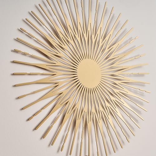 NEODECO Single Sun Wall Art 3D Sculpture Metallic Colors Gold Silver Bronze Black Wall Decor Accent