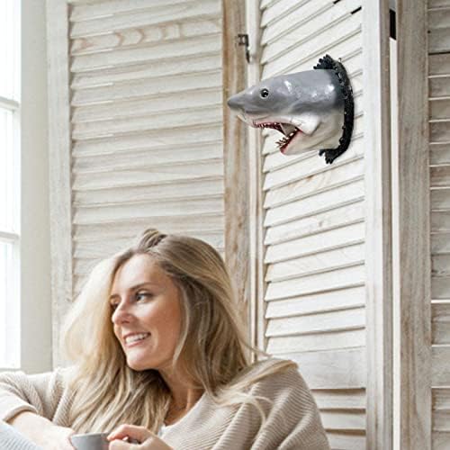 WOBBLO Shark Head Wall Sculpture 3D Resin Decor Cute Realistic Wall Mount