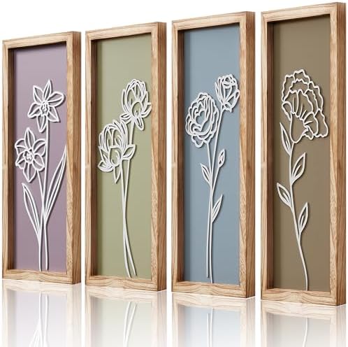 HKBS 3D Flower Wall Art Set of 4 Decor