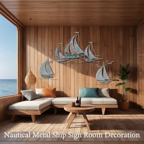 Edaknez Set of 3 Metal Sailboat Wall Art
