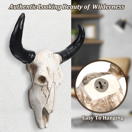 SEWACC Skull Wall Decor Long Horn Cow Skull Wall Hanging Ornament for Home