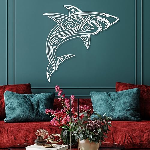 Cadeali Metal Shark Wall Art Decor 185x295 Black
