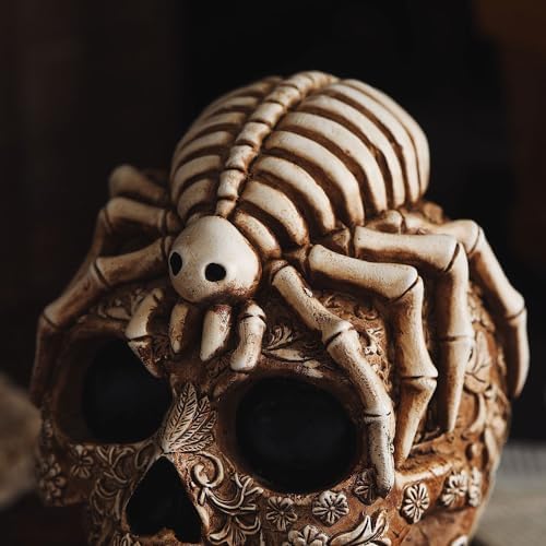 Vintage Skull Statue with Spider Resin Sculpture for Home Decor