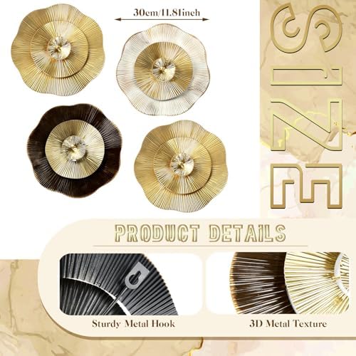 Shimeyao 4 Pcs 12 Inch Gold Metal Wall Decor Sculptures