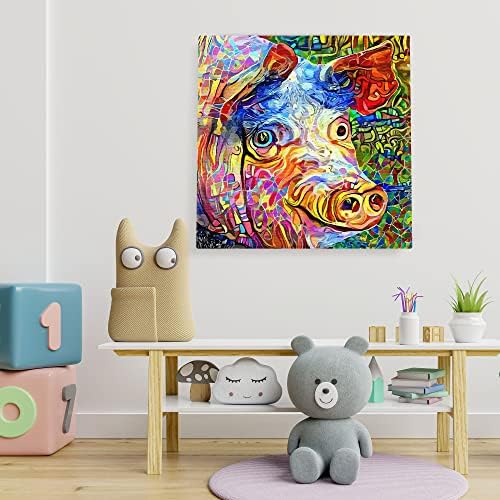 Funny Blue-Eyed Pig Canvas Wall Art Modern Farmhouse Decor