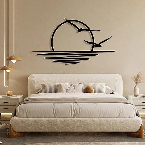 Sunrise Metal Wall Art Coastal Seagull Decor Black Modern Wall Hanging