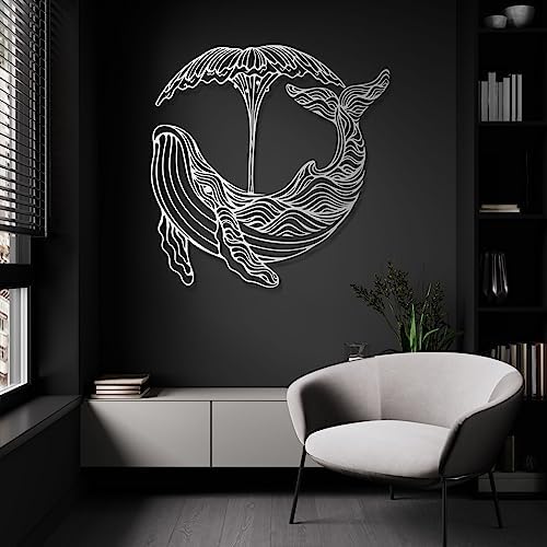 Whale Metal Wall Art - 36x36 Inch Black Nautical Decor
