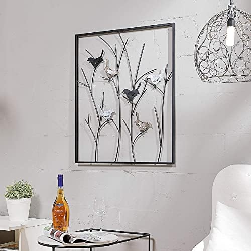 KUWIVO Metal Birds on Branches Wall Art Sculptures 25x295 Inch