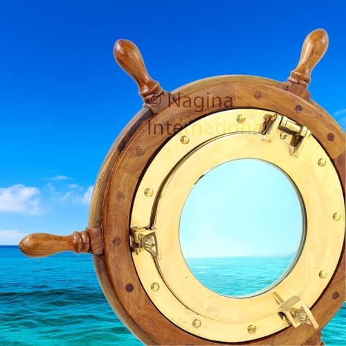 Nagina International Nautical Brass Ship Wheel Wall Decor 36 Inches