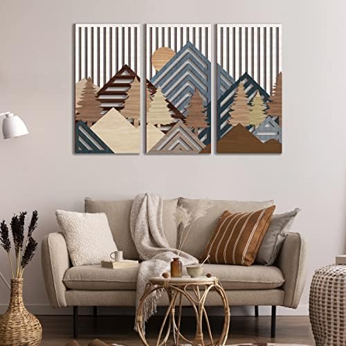 IARTTOP Abstract Mountain Wood Wall Art Set of 3