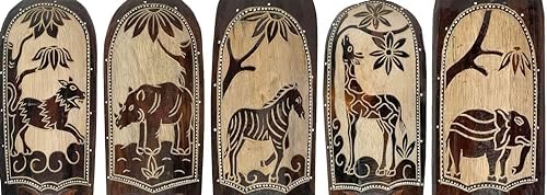 Artisan-Carved Wooden African Animal Wall Masks Set of 5