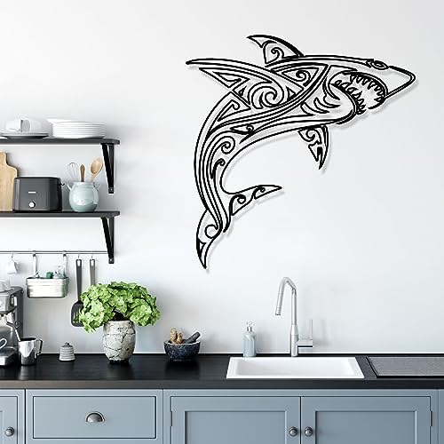 Cadeali Metal Shark Wall Art Decor 185x295 Black