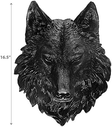 DWK Lucian Black Wolf Wall Statue Bust 16 Inch