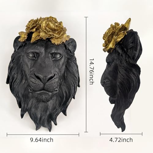 GUSFREUD Unique Animal Head Wall Decor - Faux Lion Sculpture for Home Office and Bedroom