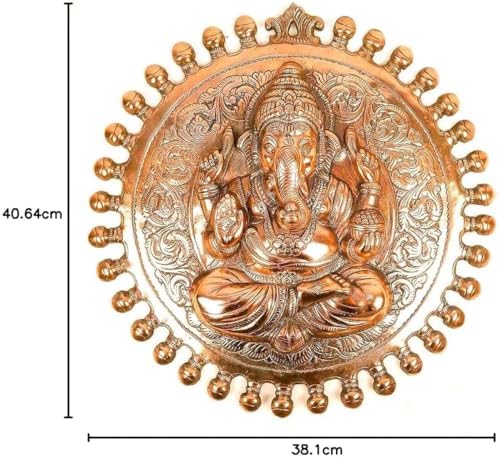 Large Copper Ganesh Wall Hanging Round Decorative Metal Wall Art