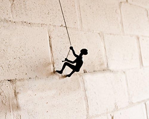 Climbing Man Wall Sculpture - 30 Inch Black Leather Rope